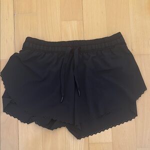 Lululemon Athletica Black Athletic Shorts with Scalloped Hem